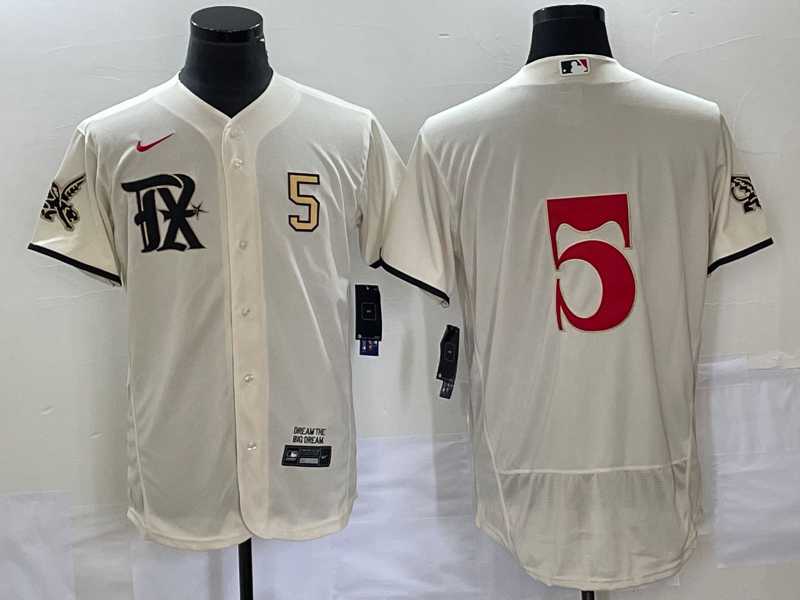 Men%27s Texas Rangers #5 Corey Seager Number Cream 2023 City Connect Flex Base Stitched Jersey